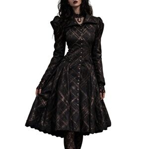 Vtg Lip Service Steampunk Victorian Goth Dress Small Black Plaid Whimsigoth